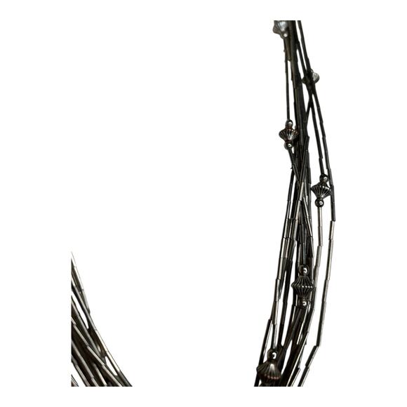 VTG Southwestern Liquid Silver Tone Necklace With Faux Bench Beads Ten Strands - Picture 4 of 4